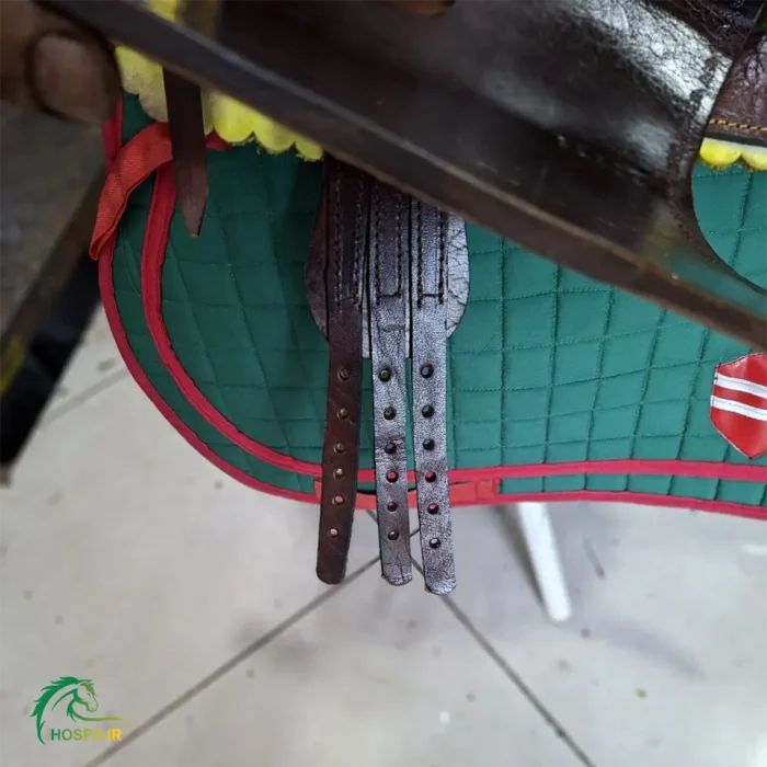 زین اسب عبدالخالق چرم قهوه ای اصل نمای بند رکاب