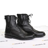 نیم بوت سوارکاری چرم طبیعی هوسپا بندی پشت زیپ مشکی