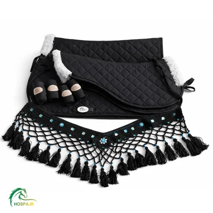ست عرق گیر اسب و پد زیر زین همراه سینه بند و بانداژ کار مشکی