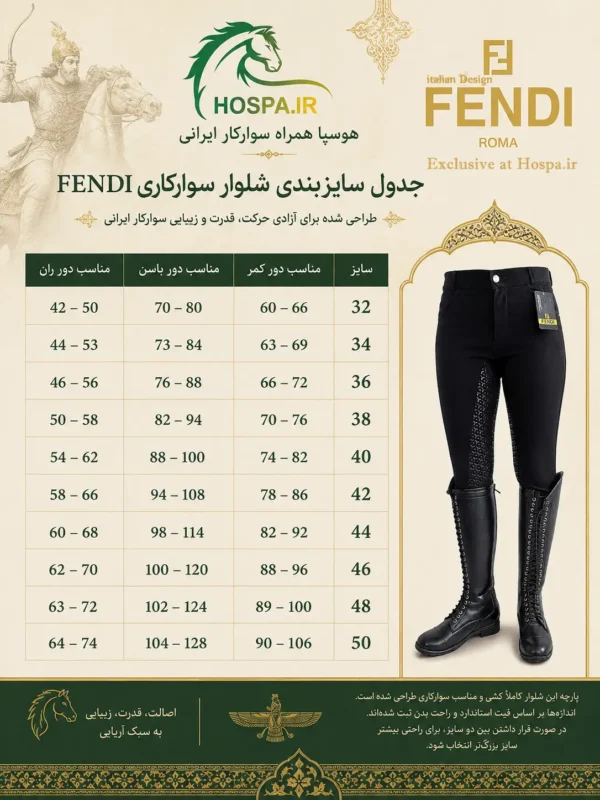 راهنمای اندازه شلوار سوارکاری fendi اصل از هوسپا