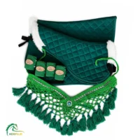 ست عرق گیر اسب و پد زیر زین همراه سینه بند و بانداژ کار سبز