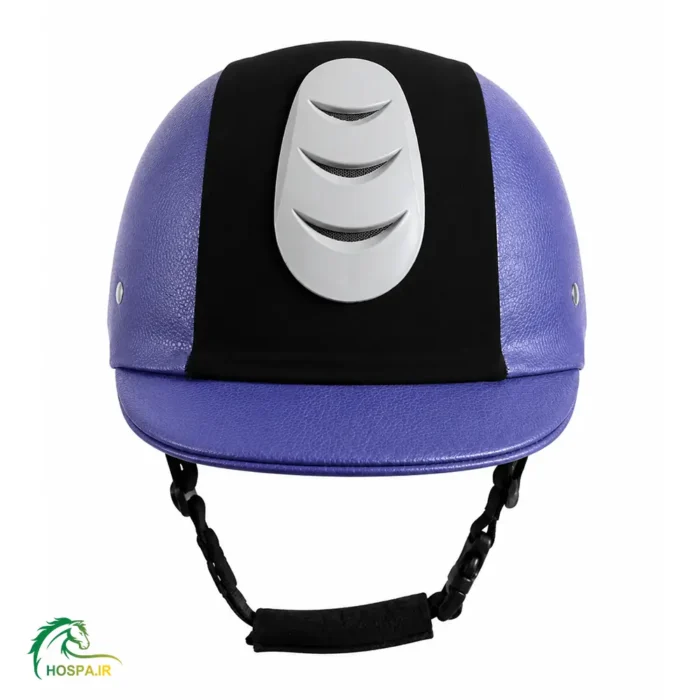 کلاه سوارکاری میلانو طرح جدید تمام چرم آبی یاسی نمایه رو به رو