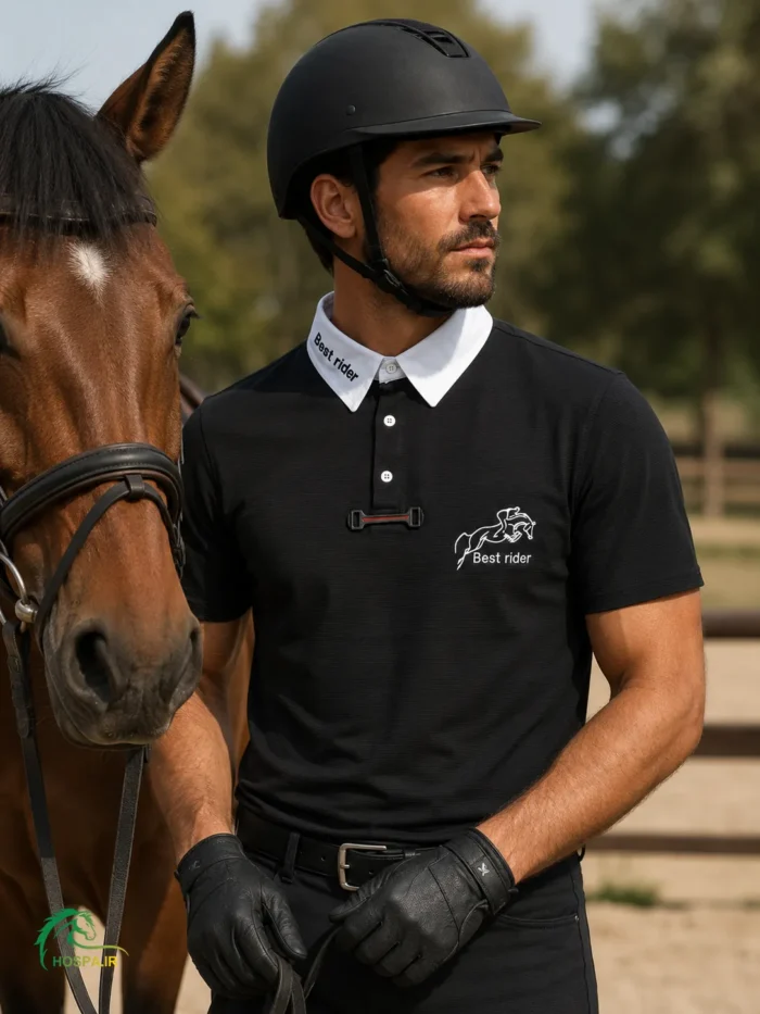 تیشرت سوارکاری Best Rider مشکی یقه سفید